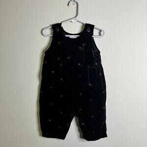 Vintage Baby Gap Size 6-12 Black Velvet Overalls Romper Floral